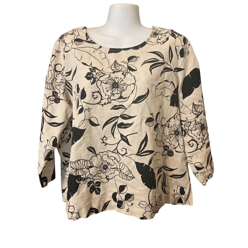 HOT COTTON Women's Size Large Linen Cotton Blend  3/4 Sleeve Top Shirt Pullover - Picture 3 of 8